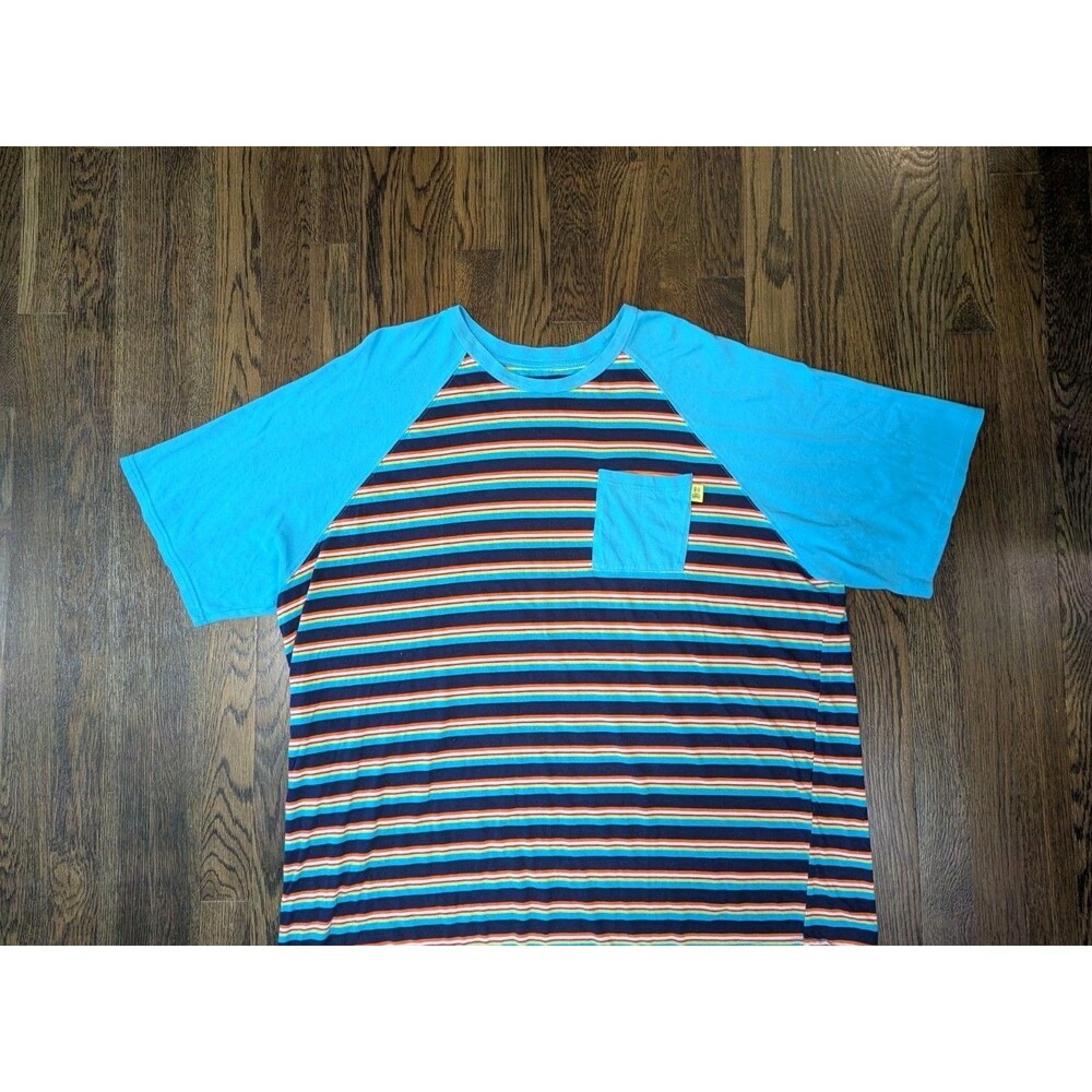 Psycho Bunny Crew Neck T-Shirt Mens 2XL Rainbow Stripes Bunny Logo Cotton Blend